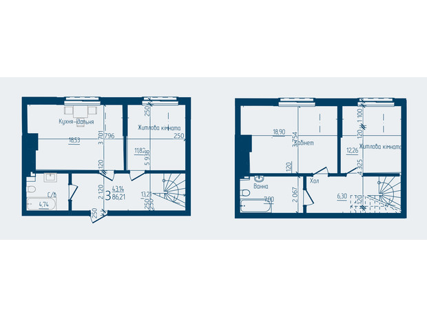 ЖК Престижний 2: планування 3-кімнатної квартири 86.21 м²