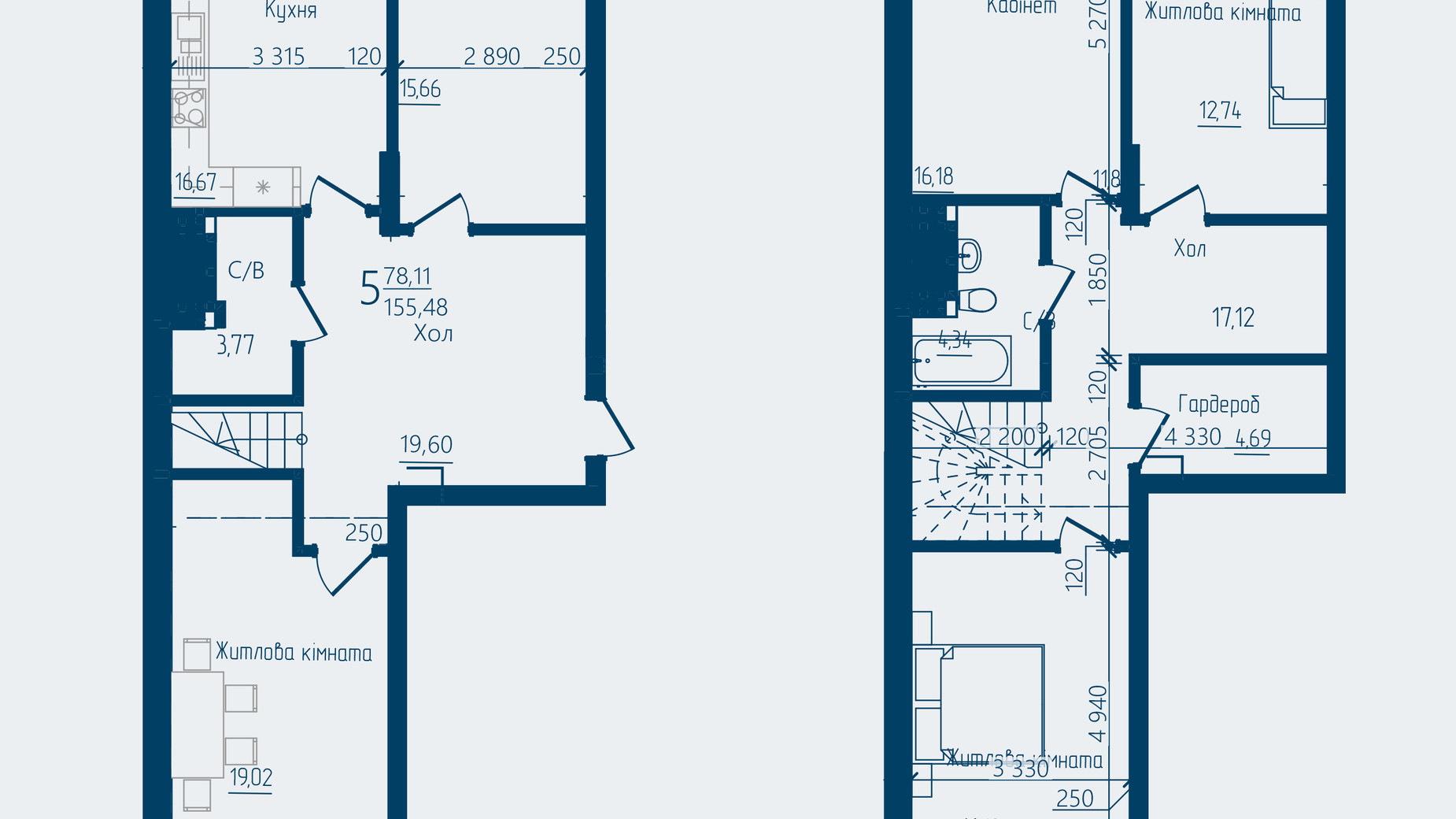 Планировка 5-комнатной квартиры в ЖК Престижный 2 155.48 м², фото 692737