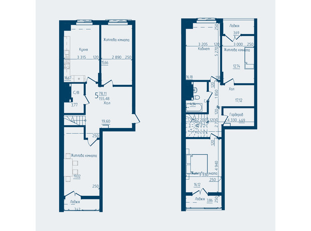 ЖК Престижный 2: планировка 5-комнатной квартиры 155.48 м²