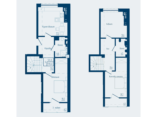 ЖК Престижний 2: планування 3-кімнатної квартири 119.4 м²