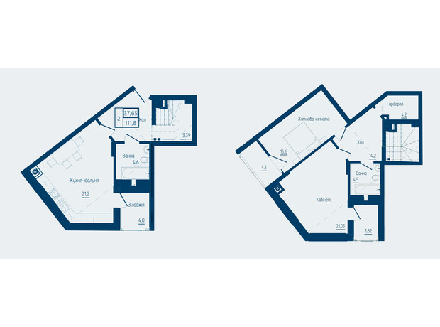 ЖК Престижний 2: планування 2-кімнатної квартири 111.8 м²