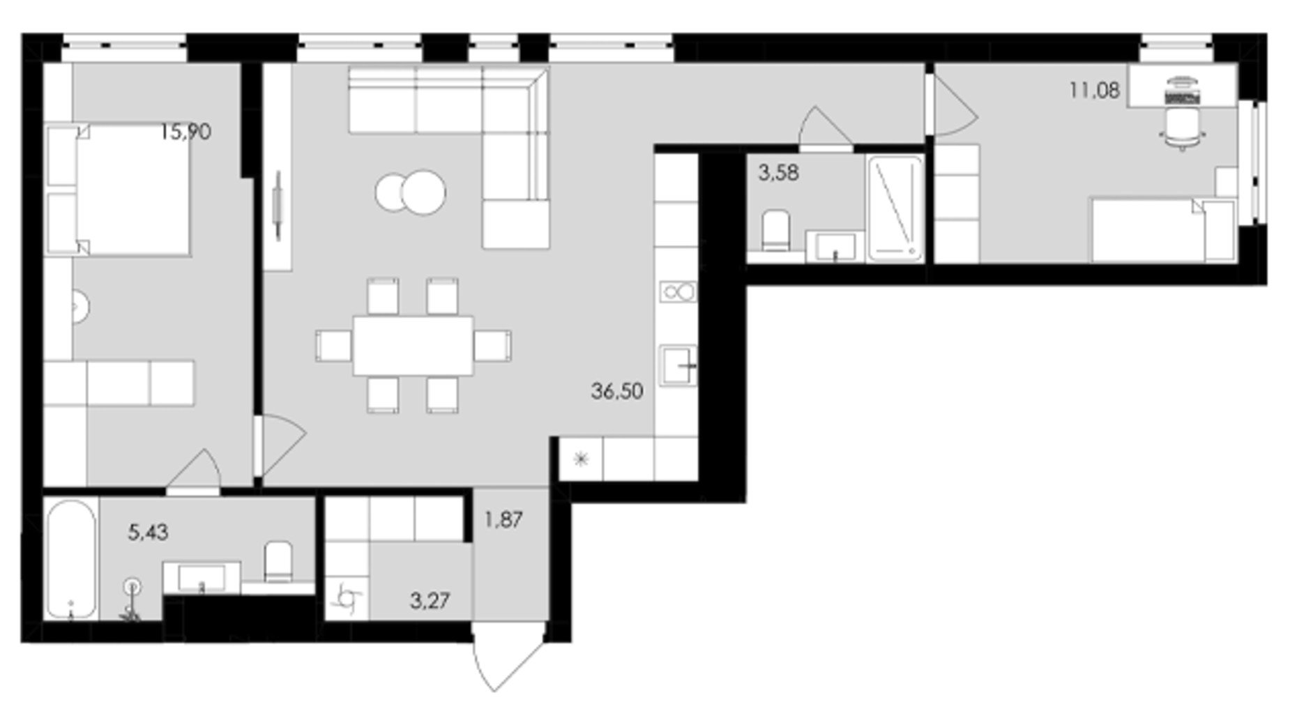 Планировка 2-комнатной квартиры в ЖК Avalon Holiday One 78 м², фото 692934
