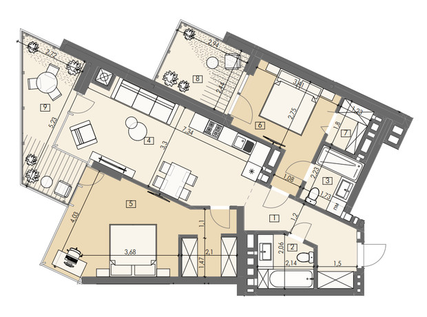 ЖК London House: планування 2-кімнатної квартири 84.06 м²