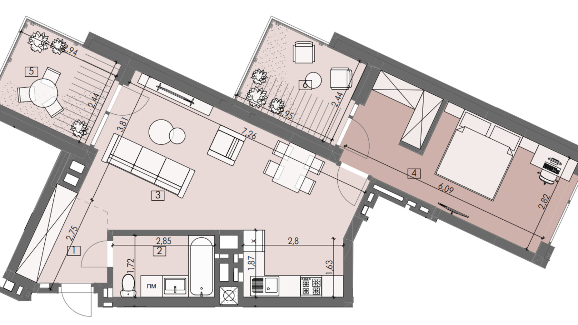 Планування 1-кімнатної квартири в ЖК London House 63.27 м², фото 692979