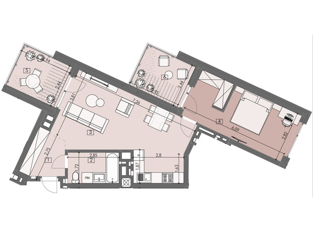 ЖК London House: планування 1-кімнатної квартири 63.27 м²