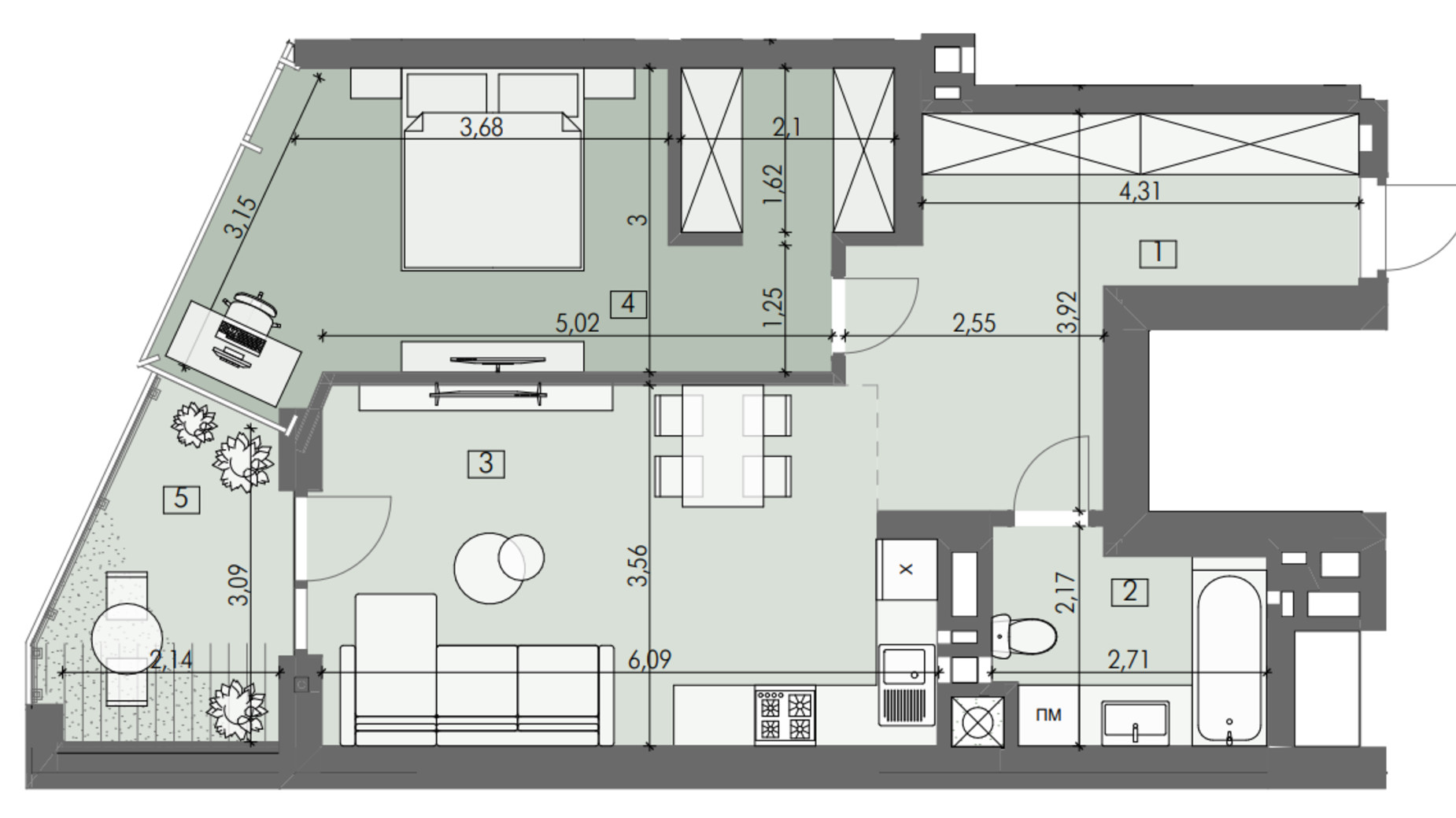 Планировка 1-комнатной квартиры в ЖК London House 62.13 м², фото 692980