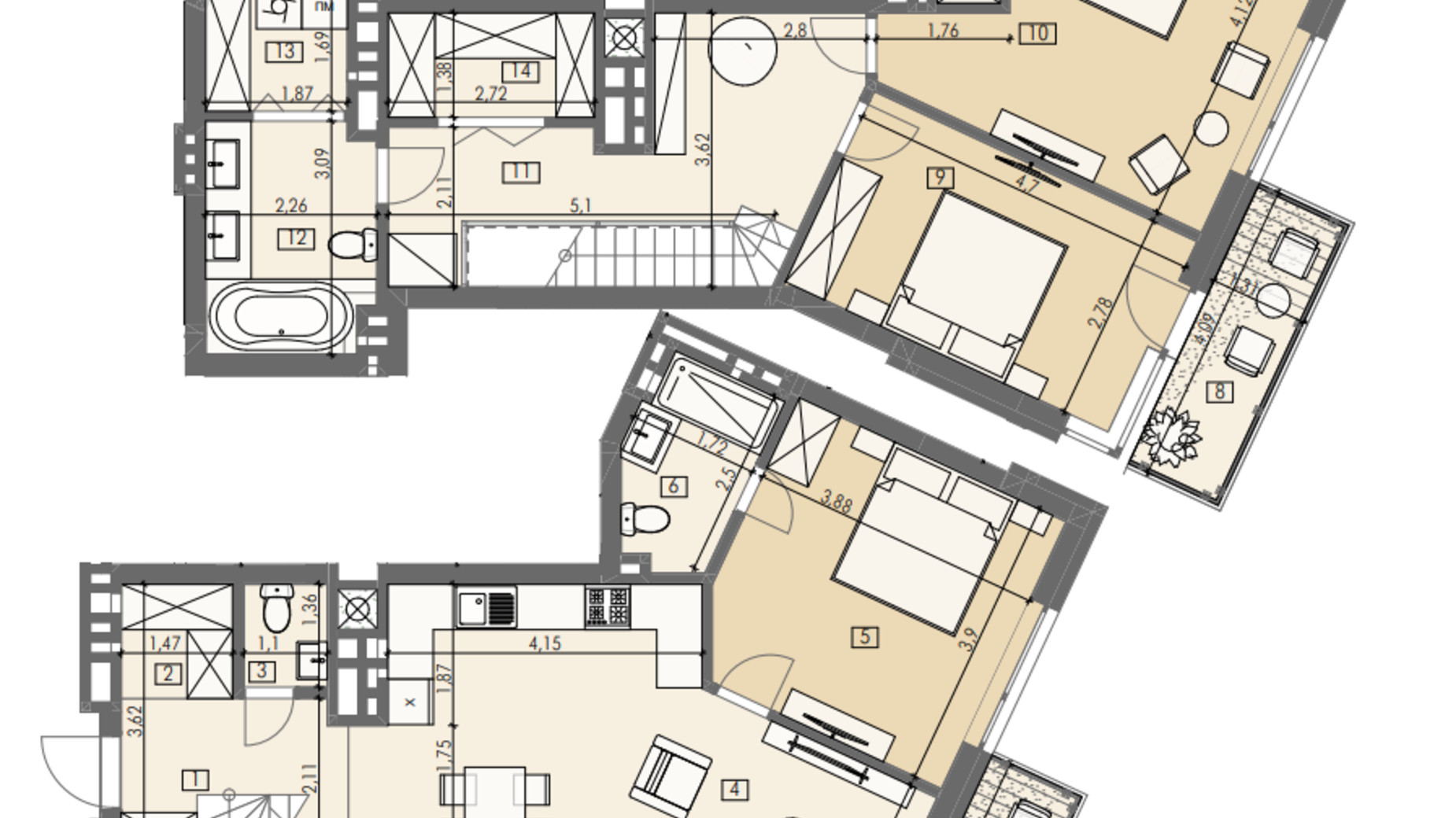Планування багато­рівневої квартири в ЖК London House 120.46 м², фото 692981