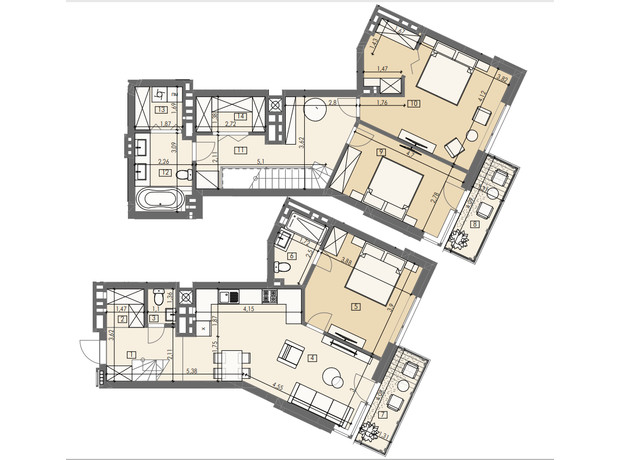 ЖК London House: планування 3-кімнатної квартири 120.46 м²