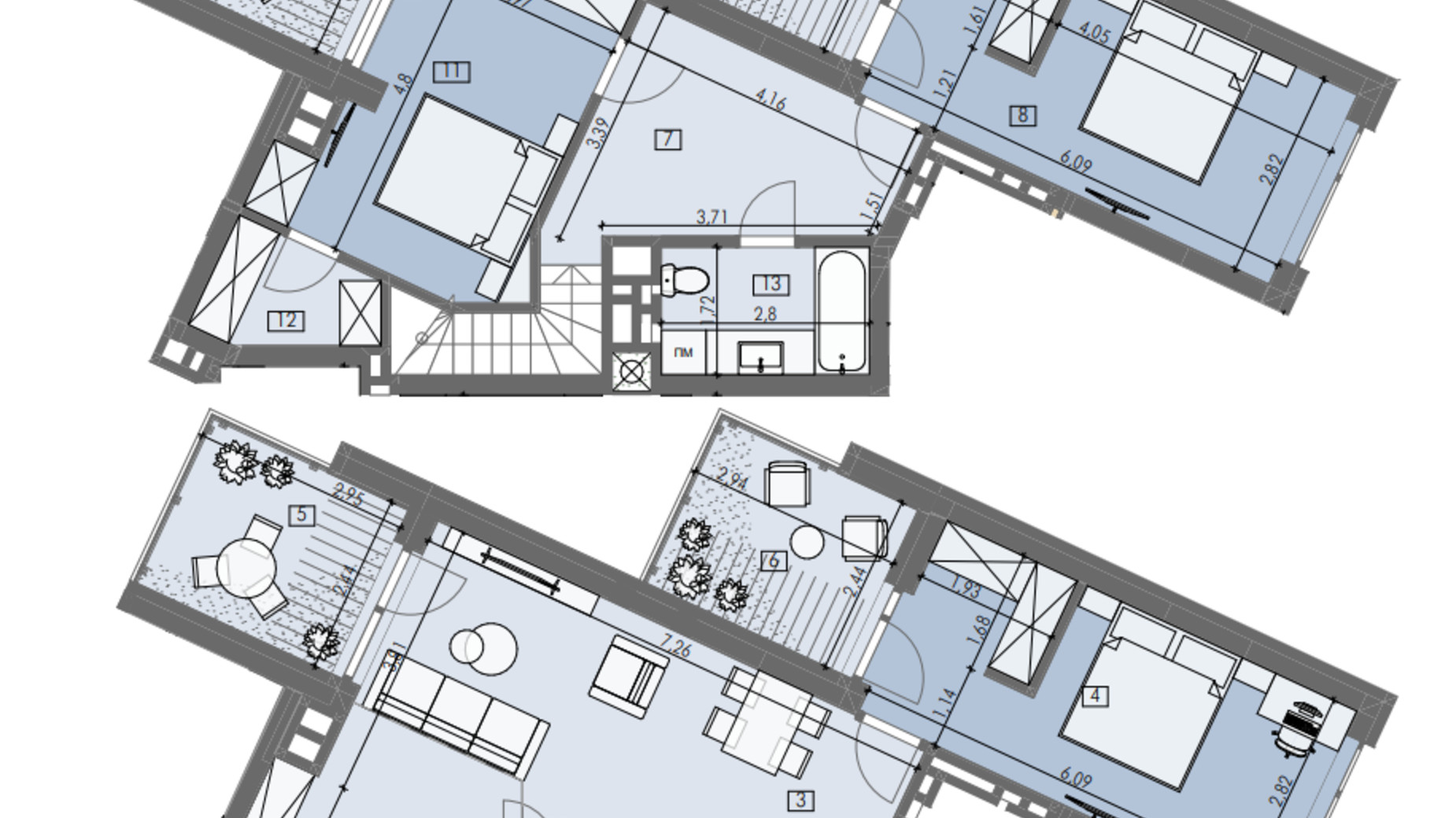 Планировка много­уровневой квартиры в ЖК London House 122.29 м², фото 692982