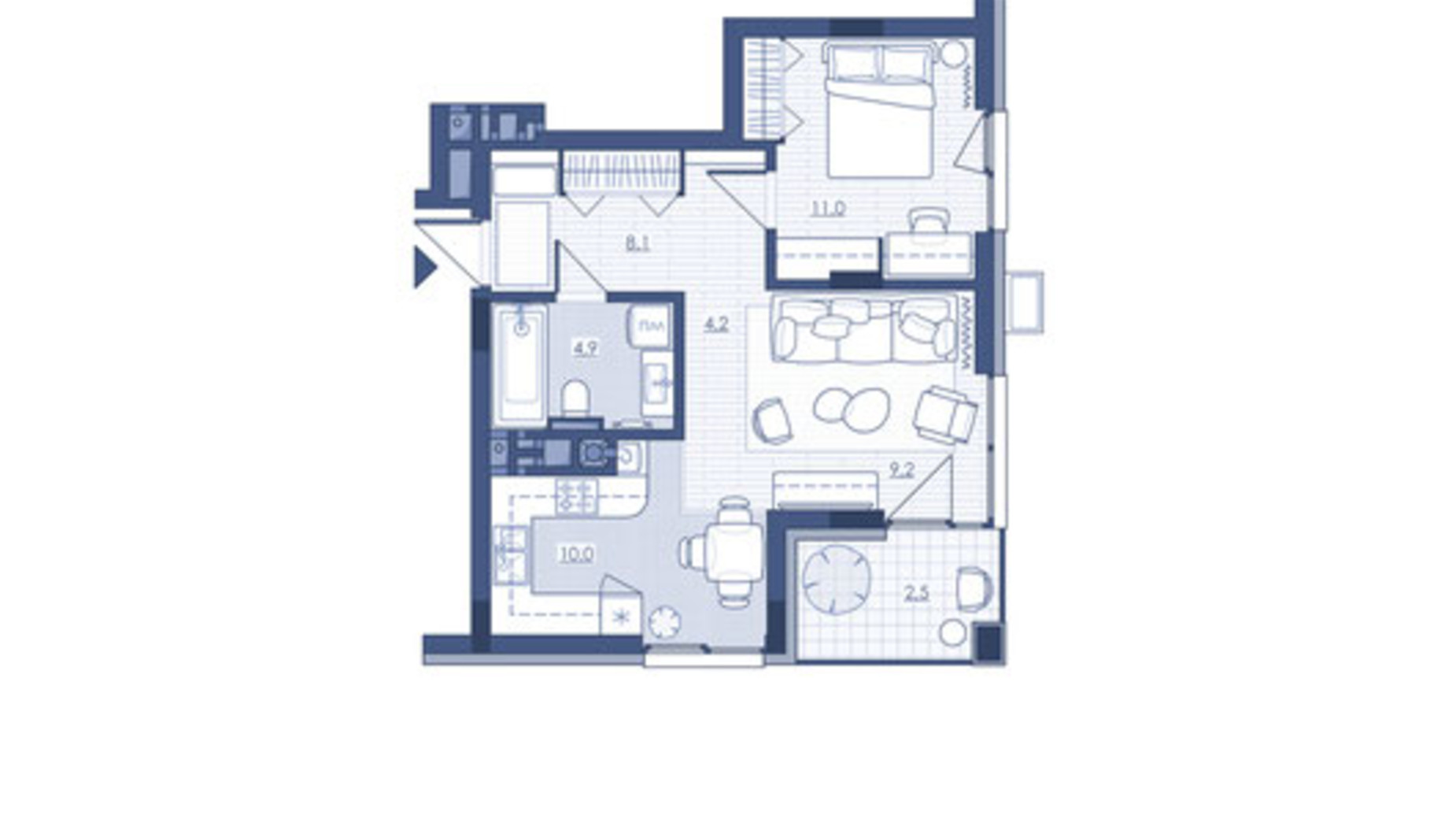 Планировка 1-комнатной квартиры в ЖК Під Зорями 49.9 м², фото 693002