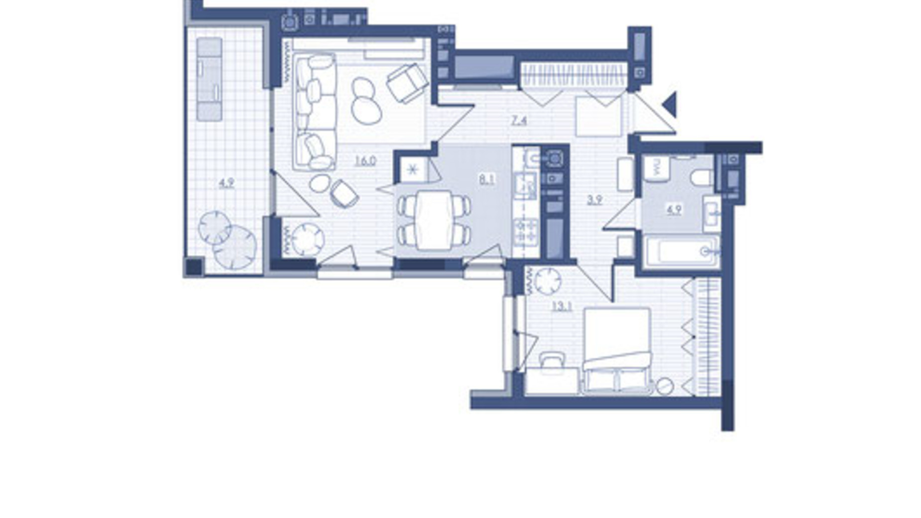 Планировка 1-комнатной квартиры в ЖК Під Зорями 58.2 м², фото 693004