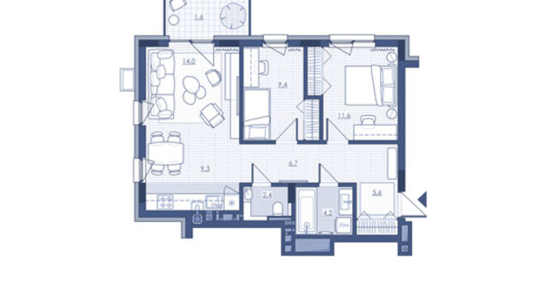 Планировка 2-комнатной квартиры в ЖК Під Зорями 64.7 м², фото 693005