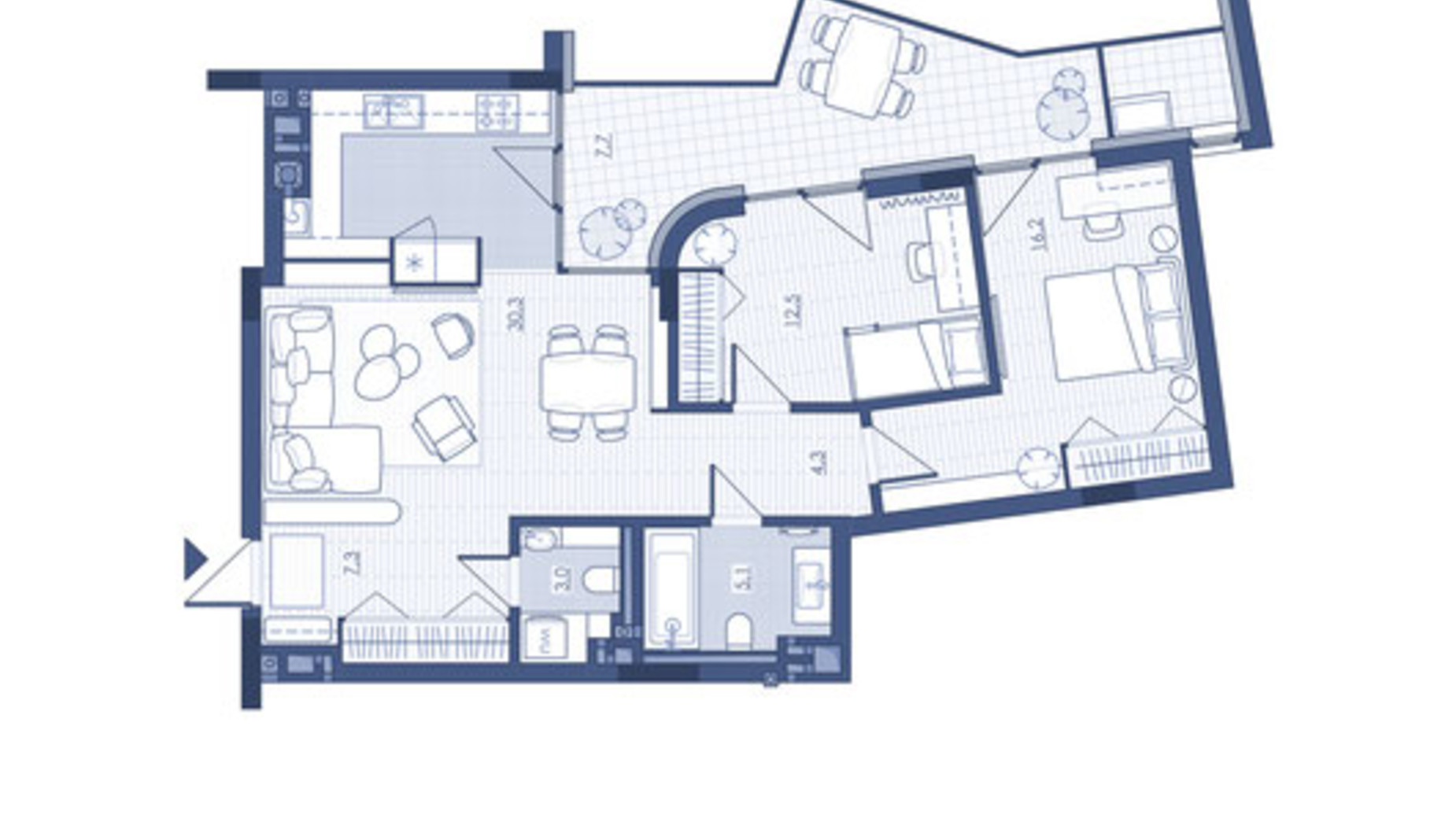 Планування 2-кімнатної квартири в ЖК Під Зорями 86.2 м², фото 693006