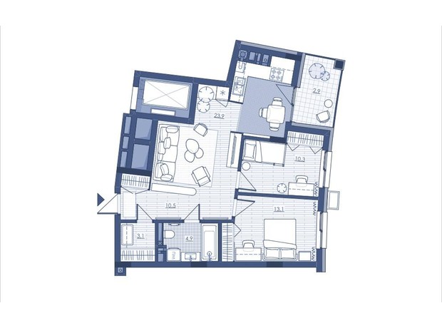 ЖК Під Зорями: планування 2-кімнатної квартири 69.25 м²