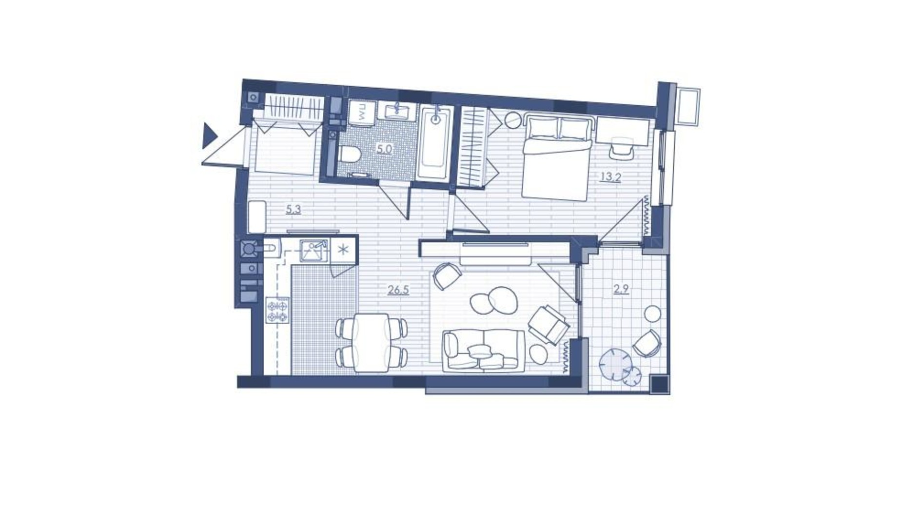 Планировка 1-комнатной квартиры в ЖК Під Зорями 53.14 м², фото 693008