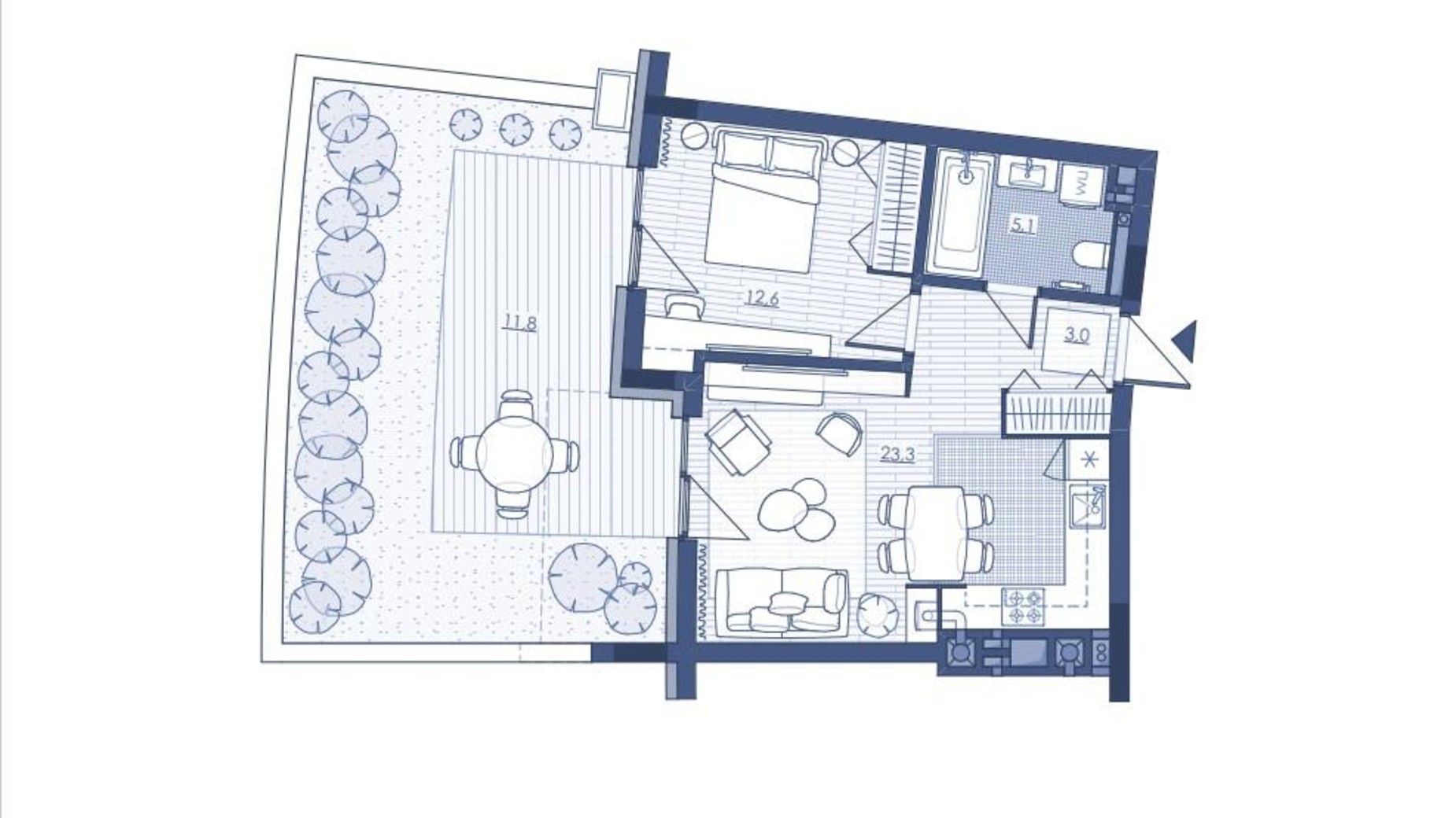 Планировка 1-комнатной квартиры в ЖК Під Зорями 47.07 м², фото 693009