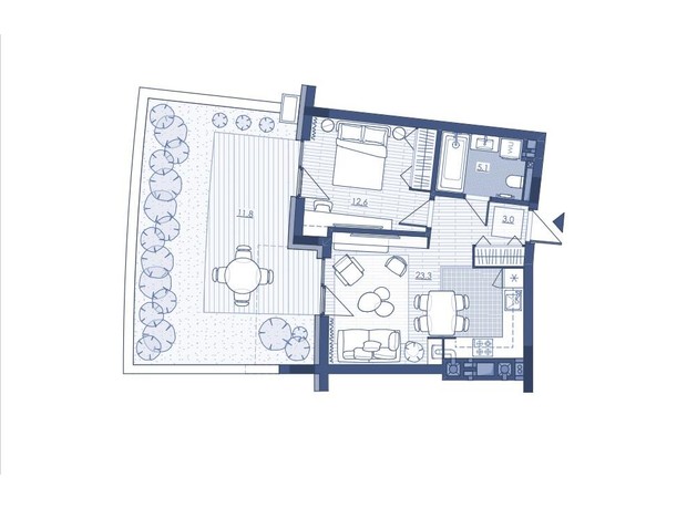ЖК Під Зорями: планировка 1-комнатной квартиры 47.07 м²