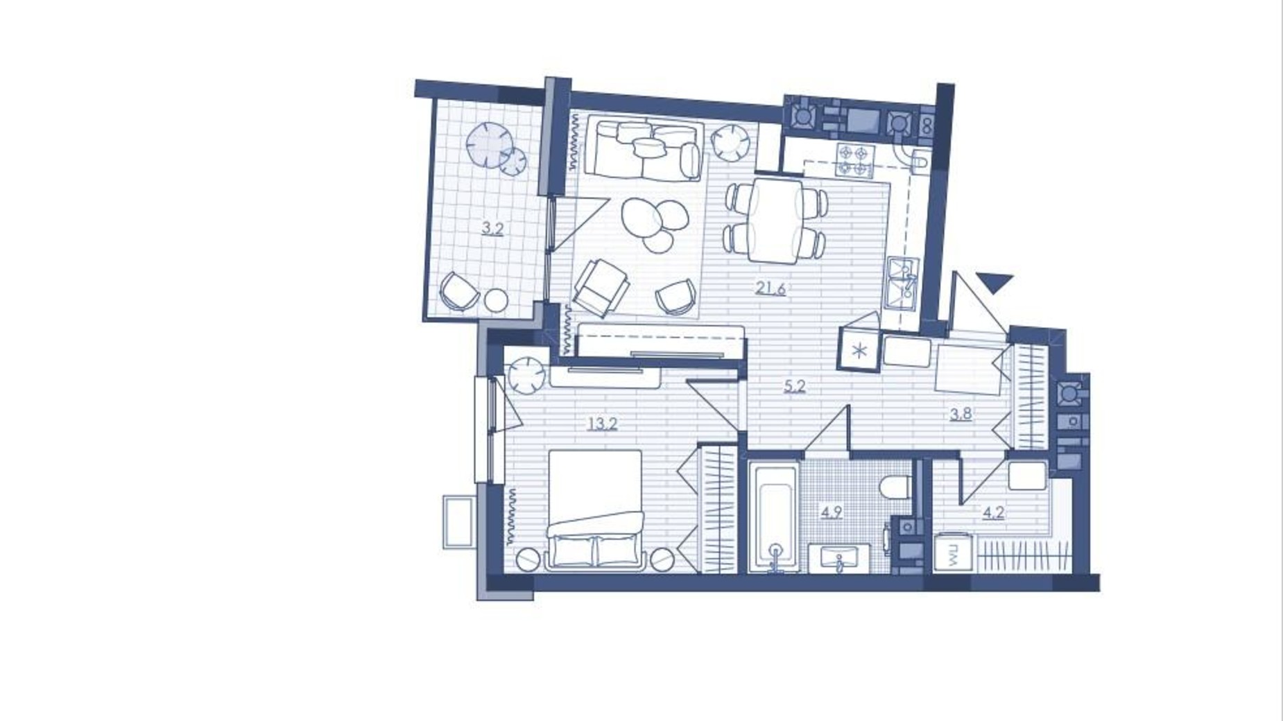 Планування 1-кімнатної квартири в ЖК Під Зорями 56.16 м², фото 693010