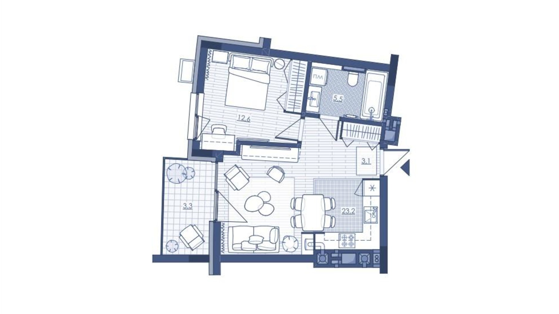 Планировка 1-комнатной квартиры в ЖК Під Зорями 47.7 м², фото 693012