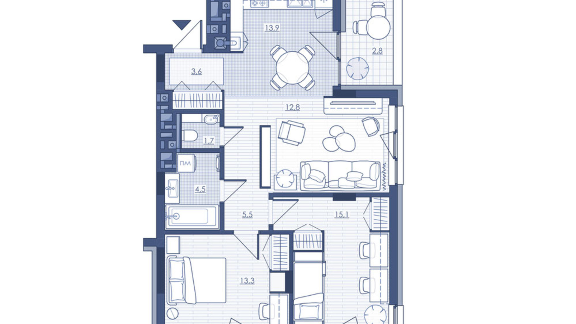 Планировка 3-комнатной квартиры в ЖК Під Зорями 72.8 м², фото 693013