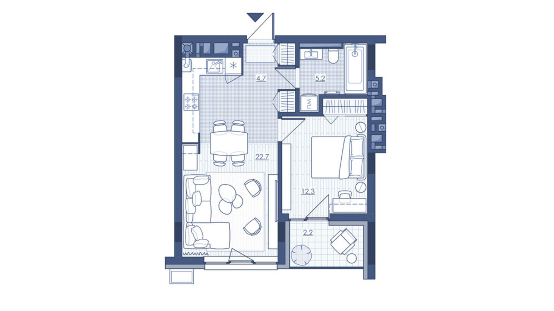 Планировка 1-комнатной квартиры в ЖК Під Зорями 47.1 м², фото 693014