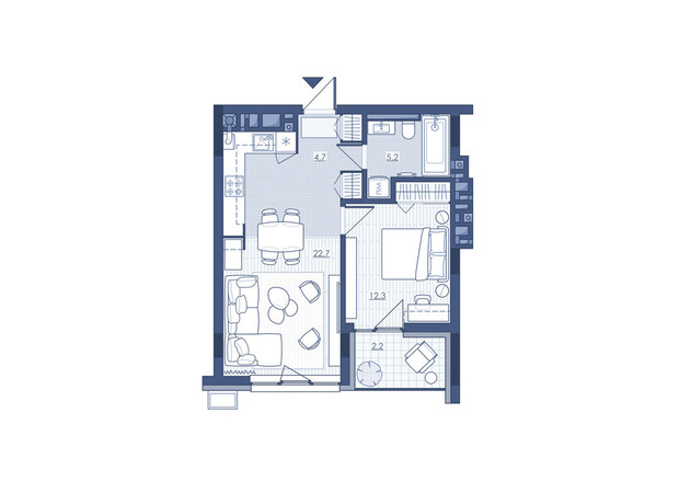 ЖК Під Зорями: планировка 1-комнатной квартиры 47.1 м²