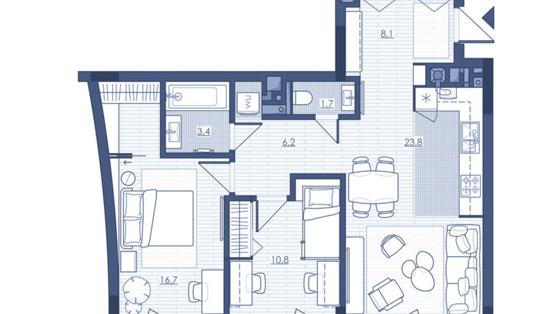 Планування 2-кімнатної квартири в ЖК Під Зорями 70.6 м², фото 693016