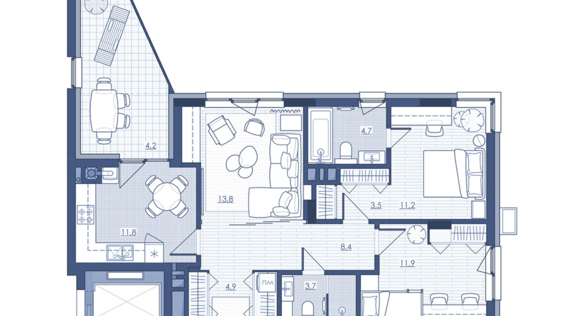 Планування 3-кімнатної квартири в ЖК Під Зорями 77.8 м², фото 693017