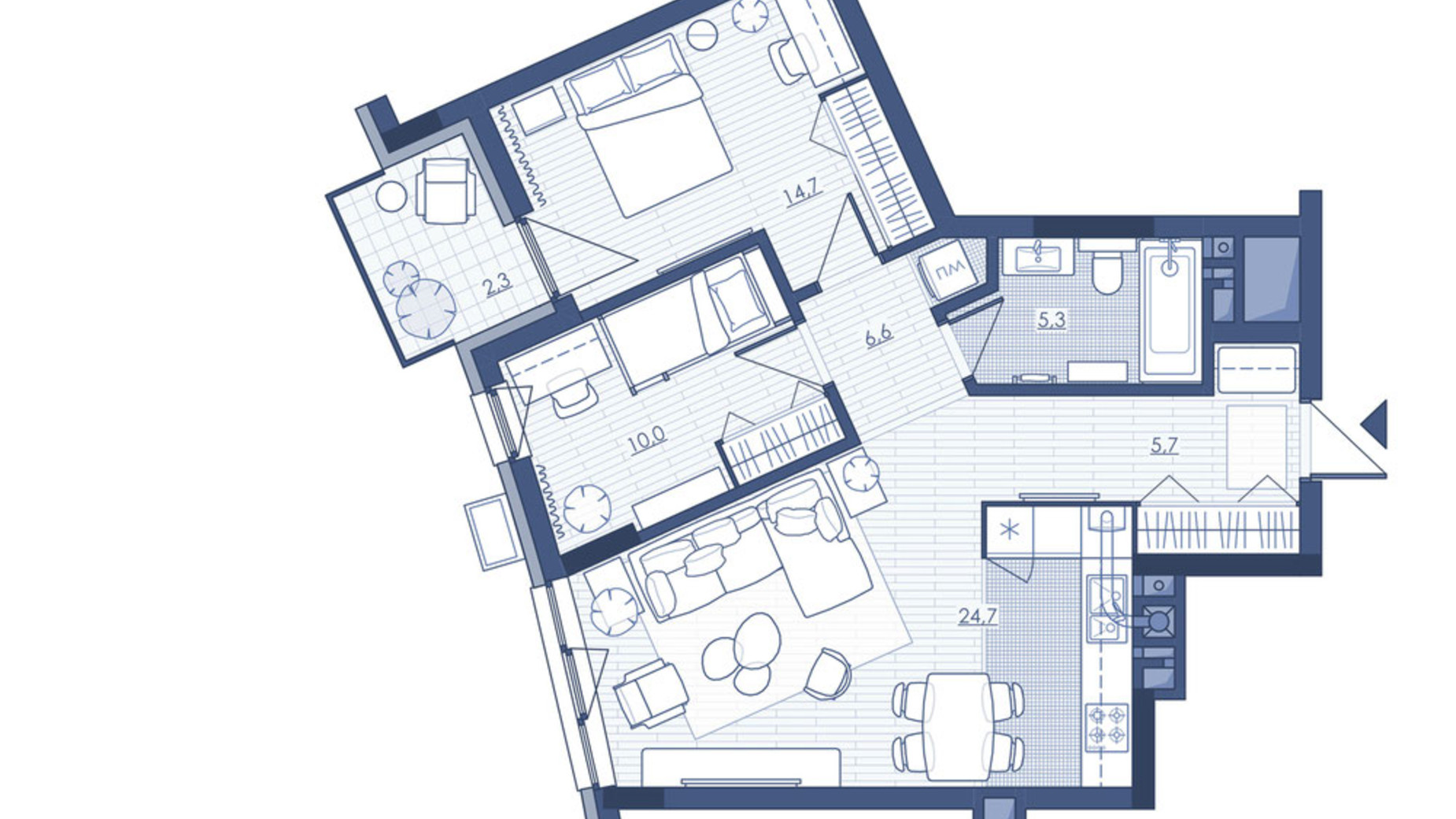 Планування 2-кімнатної квартири в ЖК Під Зорями 69.3 м², фото 693018