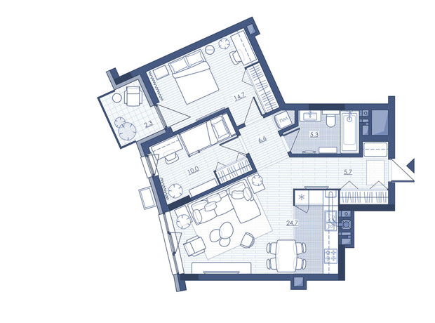 ЖК Під Зорями: планування 2-кімнатної квартири 69.3 м²