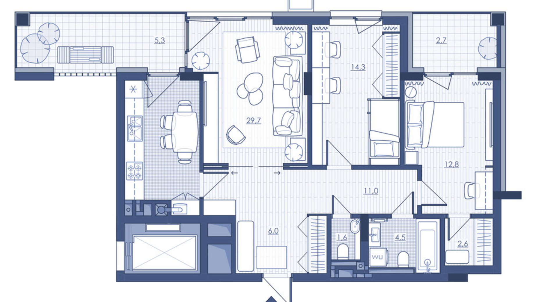 Планировка 3-комнатной квартиры в ЖК Під Зорями 90.3 м², фото 693020