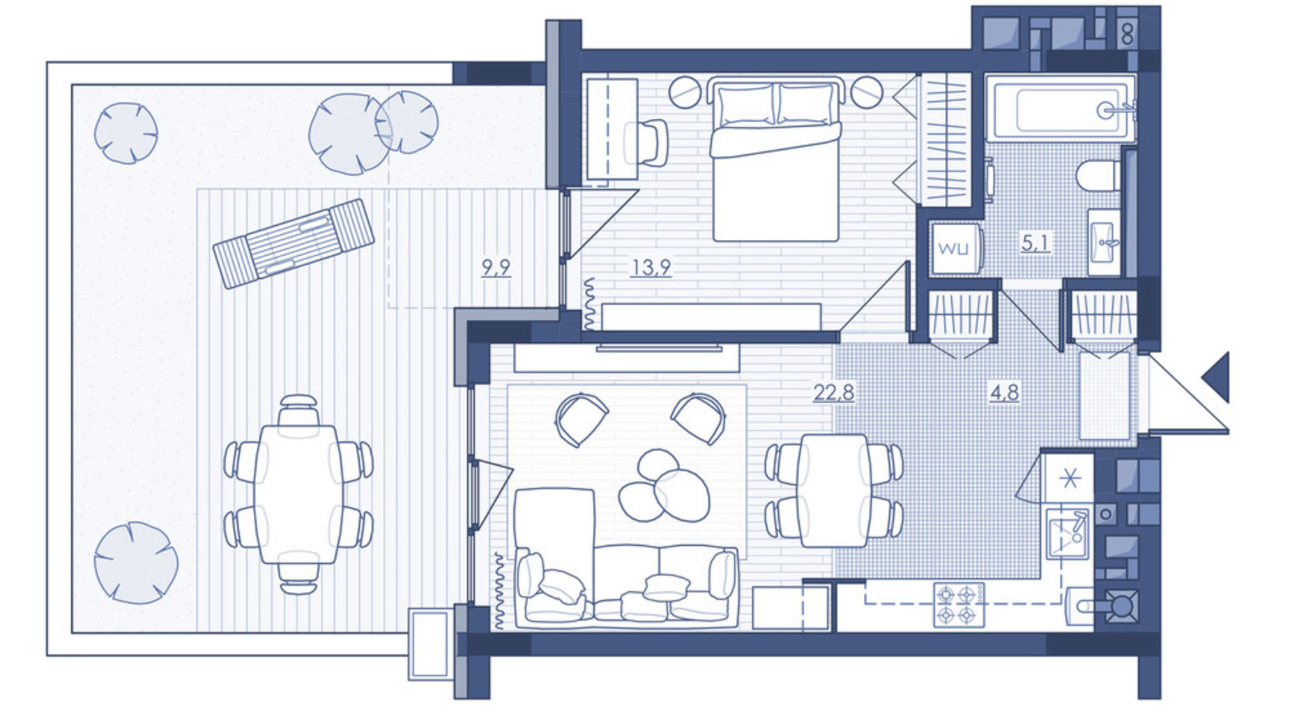 Планировка 1-комнатной квартиры в ЖК Під Зорями 48.9 м², фото 693021