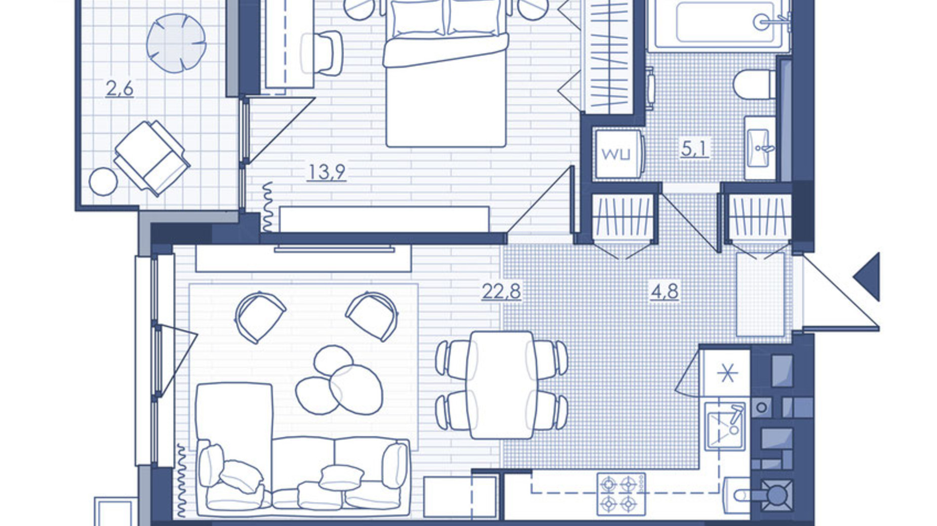 Планировка 1-комнатной квартиры в ЖК Під Зорями 49 м², фото 693022