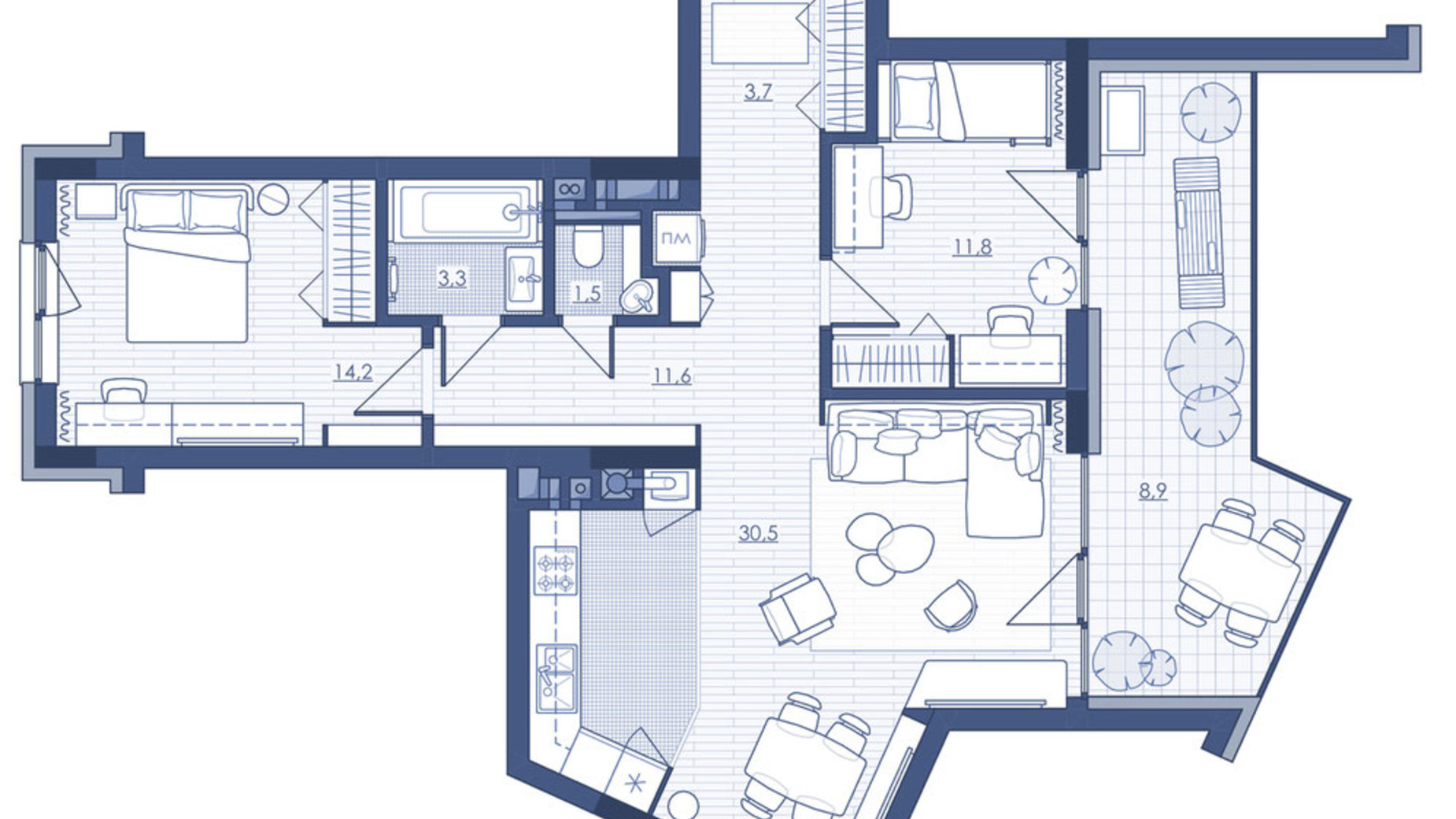 Планування 2-кімнатної квартири в ЖК Під Зорями 85.1 м², фото 693023
