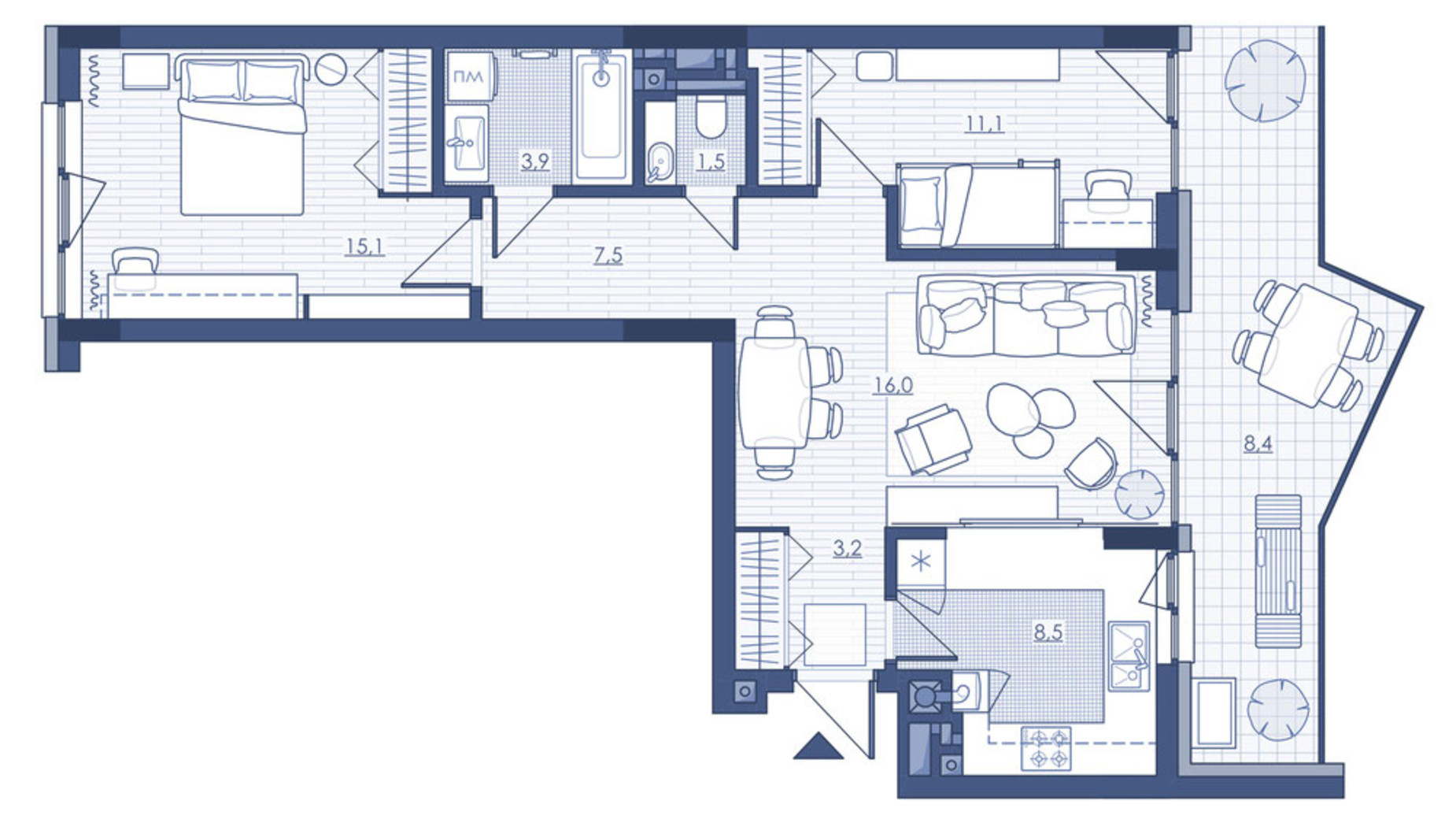 Планировка 3-комнатной квартиры в ЖК Під Зорями 75.3 м², фото 693025