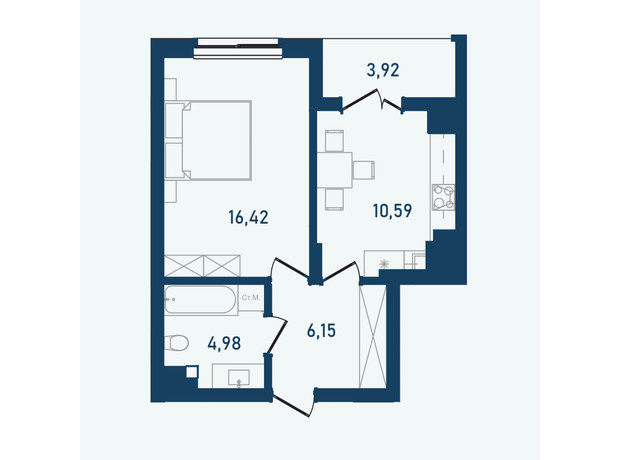 ЖК Престижный 2: планировка 1-комнатной квартиры 123.82 м²