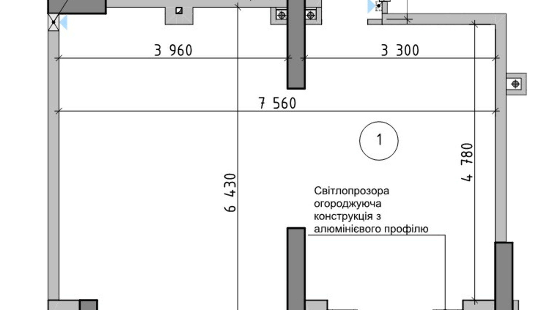 Планировка помещения в ЖК Оптимісто 44.77 м², фото 693391