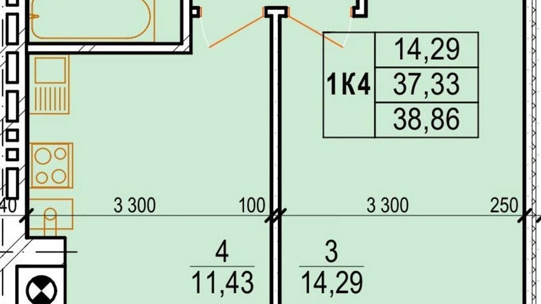 Планировка 1-комнатной квартиры в ЖК Озерный 39.64 м², фото 693446