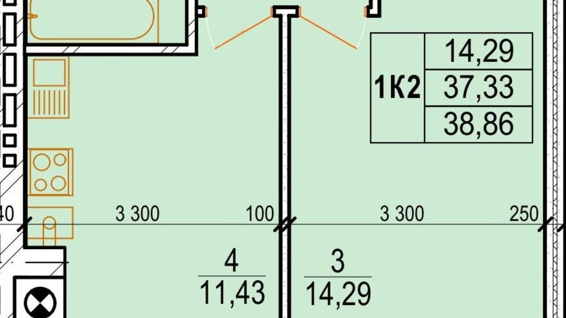 Планування 1-кімнатної квартири в ЖК Озерний 39.64 м², фото 693457