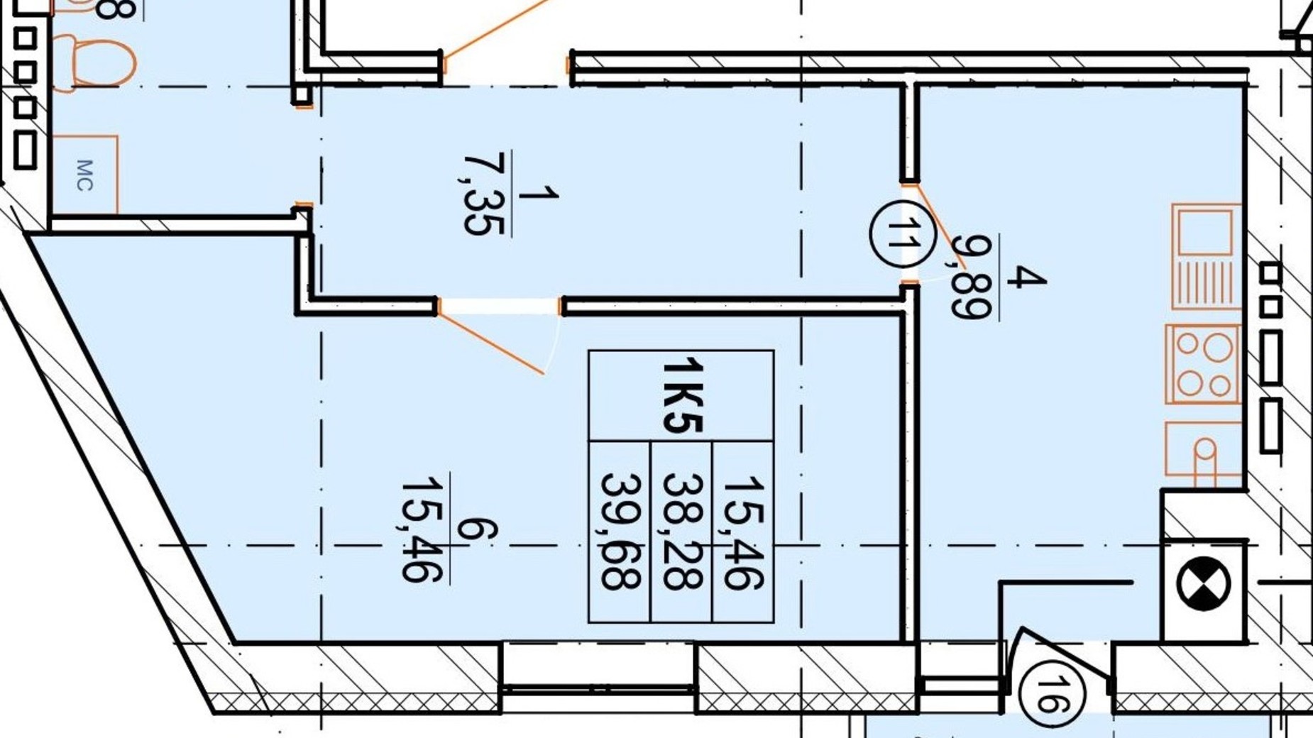 Планування 1-кімнатної квартири в ЖК Озерний 38.76 м², фото 693461