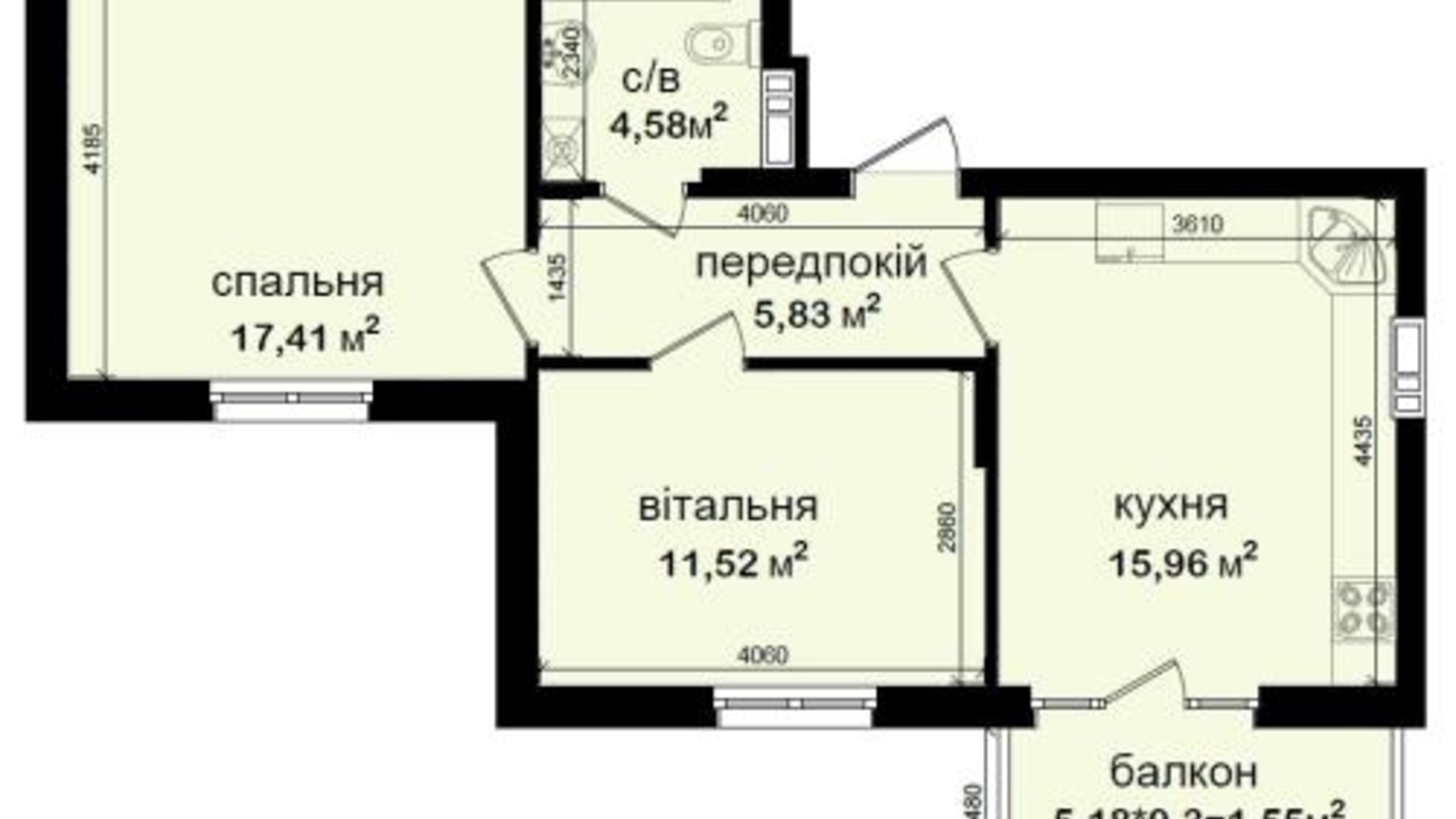 Планування 2-кімнатної квартири в ЖК Кришталеві джерела 56.85 м², фото 694152