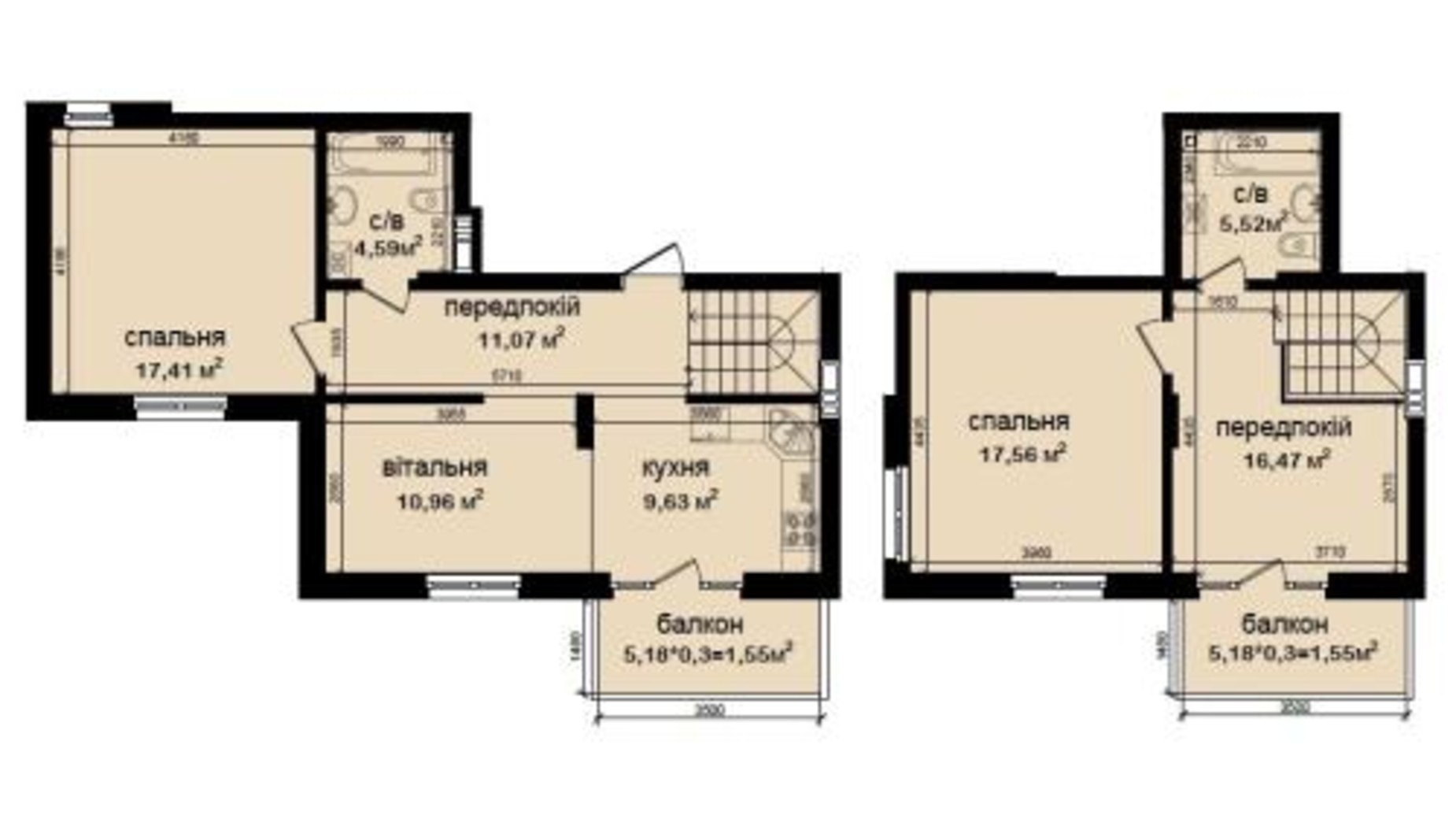 Планування багато­рівневої квартири в ЖК Кришталеві джерела 96.31 м², фото 694161