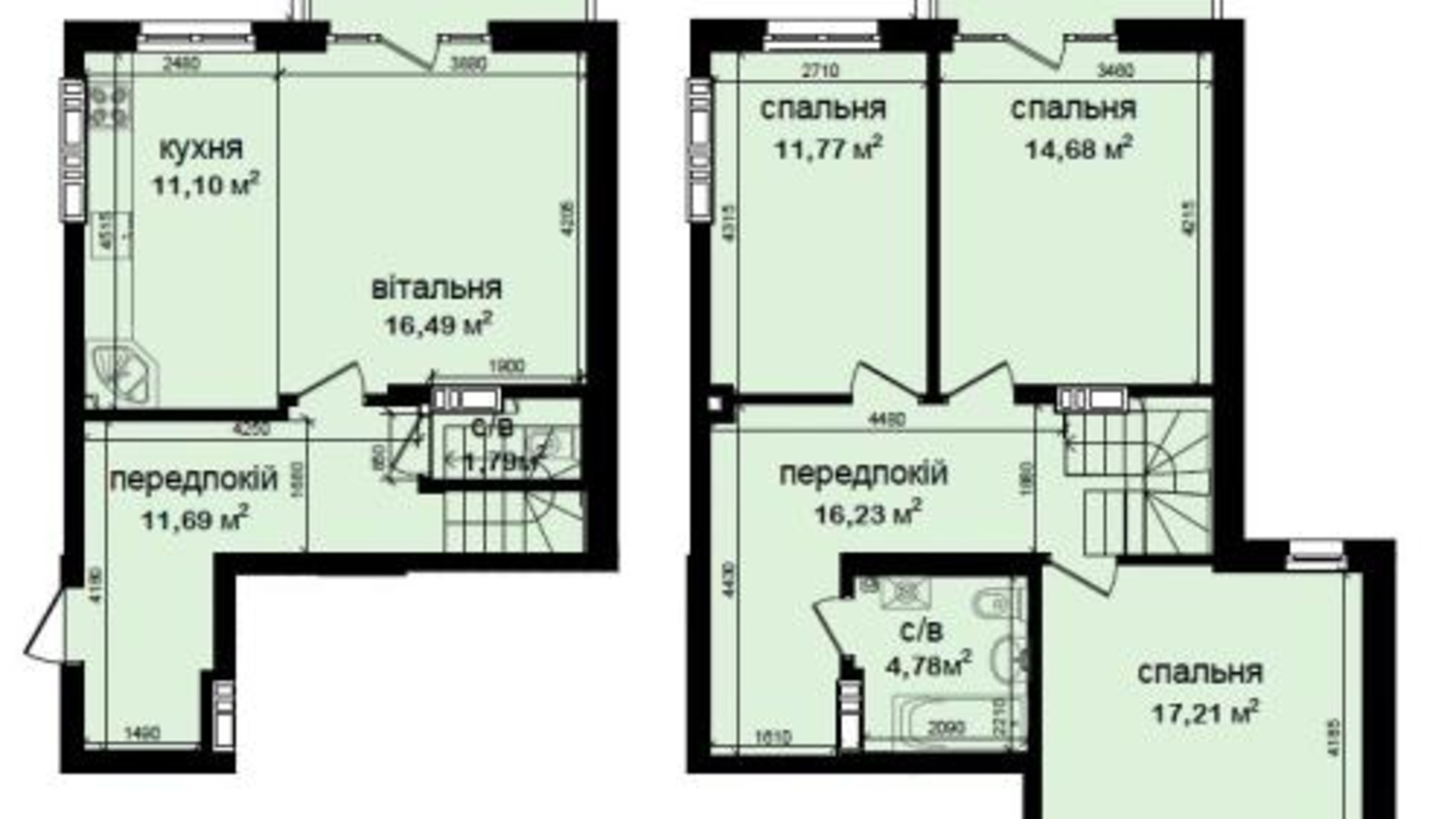 Планировка много­уровневой квартиры в ЖК Кришталеві джерела 108.84 м², фото 694162