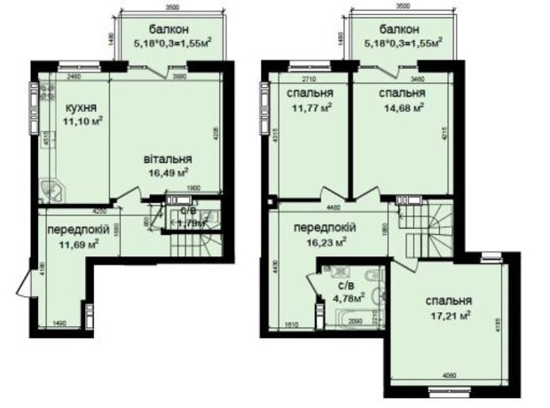 ЖК Кришталеві джерела: планировка 4-комнатной квартиры 108.84 м²