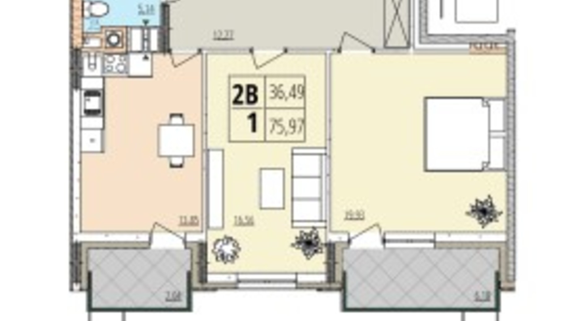 Планировка 2-комнатной квартиры в ЖК Кельце 75.87 м², фото 694186
