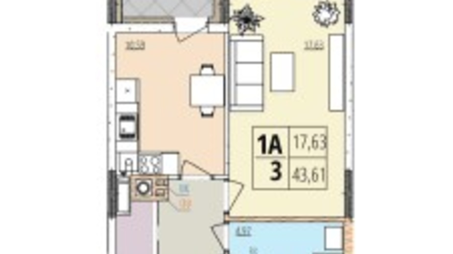 Планування 1-кімнатної квартири в ЖК Кельце 43.43 м², фото 694187
