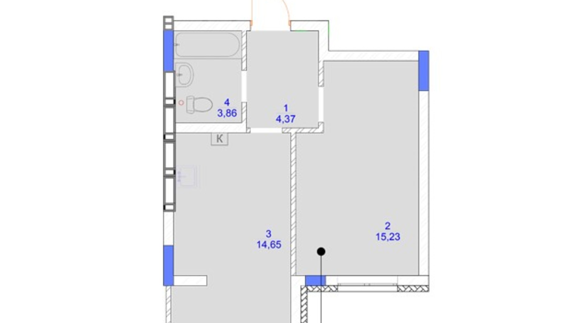 Планування 1-кімнатної квартири в ЖК Садочок 38.1 м², фото 694277