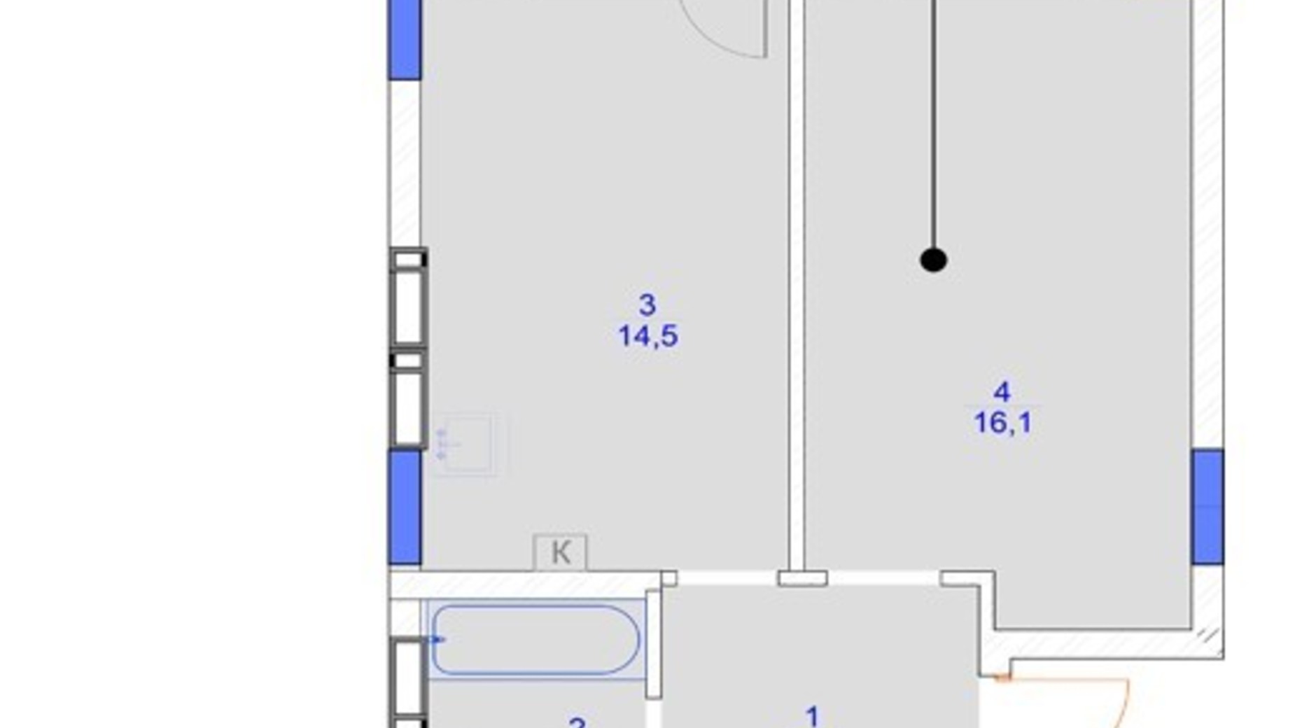 Планування 1-кімнатної квартири в ЖК Садочок 44.8 м², фото 694280