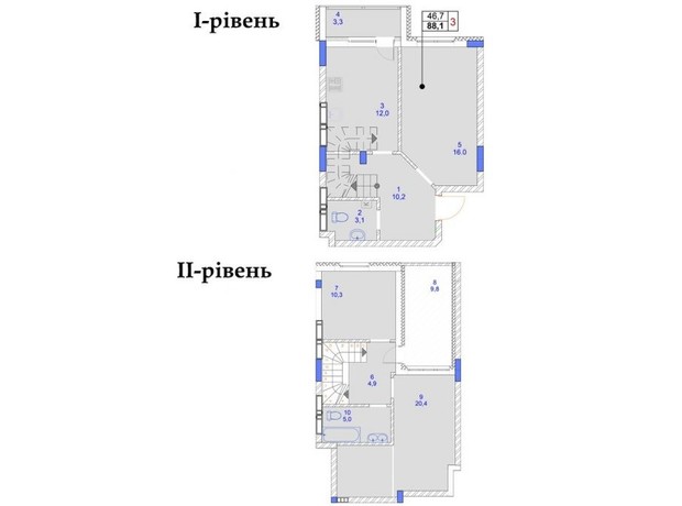 ЖК Садочок: планування 3-кімнатної квартири 88.1 м²