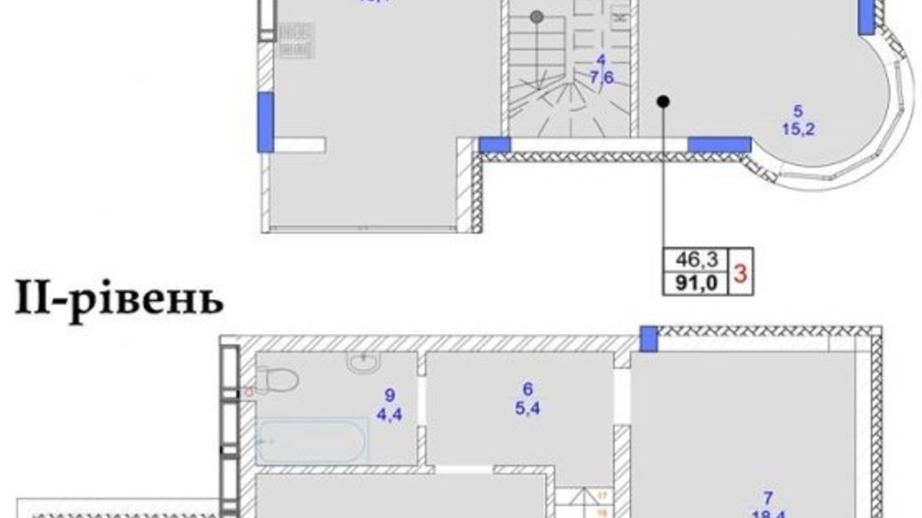 Планування багато­рівневої квартири в ЖК Садочок 91 м², фото 694285